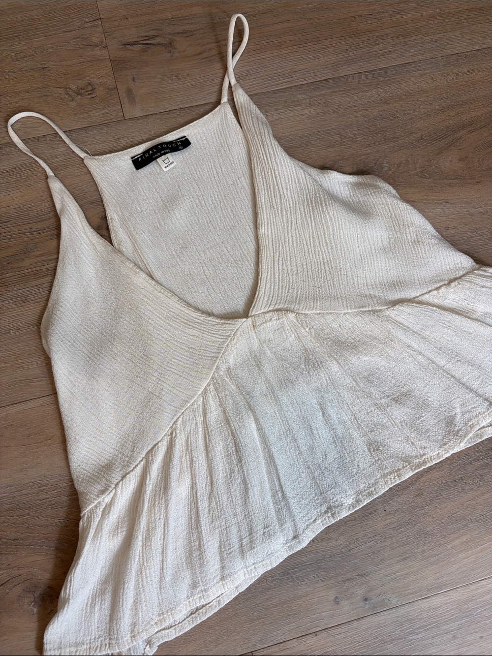 Final Touch Cream Textured V-Neck Peplum Camisole
